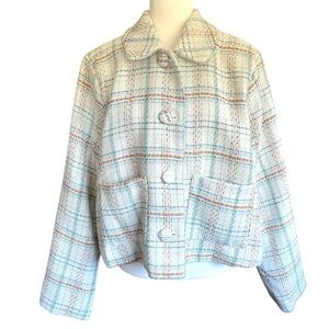 Lauren Conrad Tweed Coat Size 2XL Cropped Preppy Retro Mod 60s Cream Plaid NWT